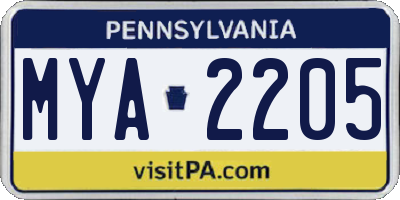 PA license plate MYA2205
