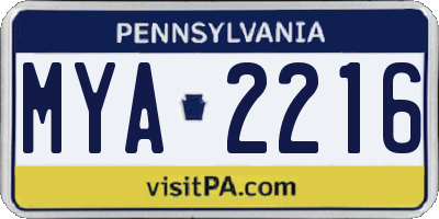 PA license plate MYA2216