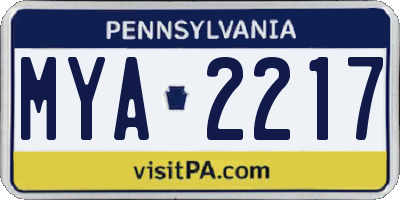 PA license plate MYA2217