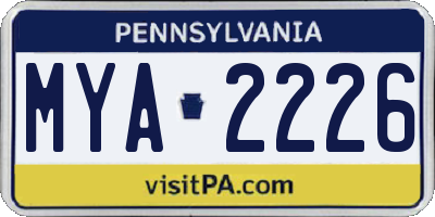 PA license plate MYA2226