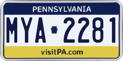 PA license plate MYA2281