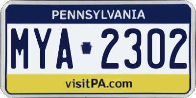 PA license plate MYA2302