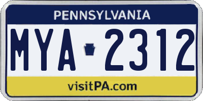 PA license plate MYA2312