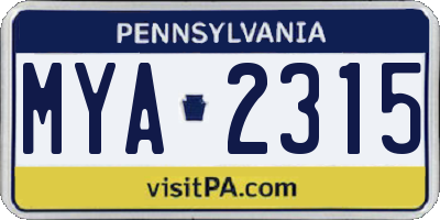 PA license plate MYA2315