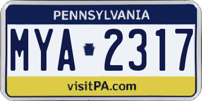 PA license plate MYA2317
