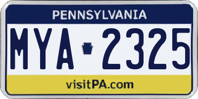 PA license plate MYA2325