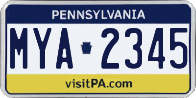 PA license plate MYA2345