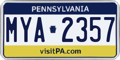 PA license plate MYA2357