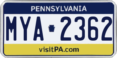 PA license plate MYA2362