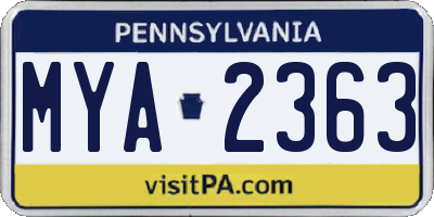 PA license plate MYA2363