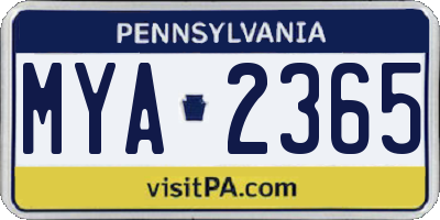 PA license plate MYA2365