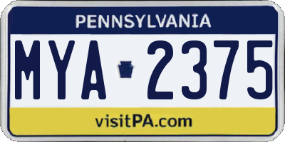 PA license plate MYA2375