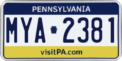 PA license plate MYA2381