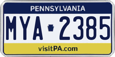 PA license plate MYA2385