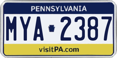 PA license plate MYA2387