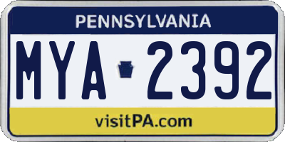 PA license plate MYA2392