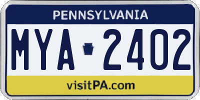 PA license plate MYA2402