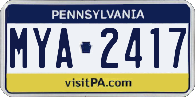 PA license plate MYA2417