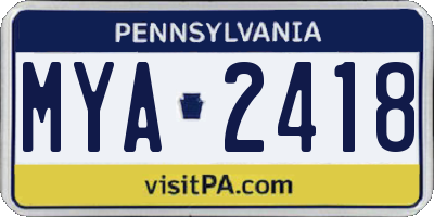 PA license plate MYA2418