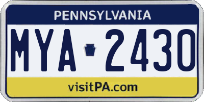 PA license plate MYA2430