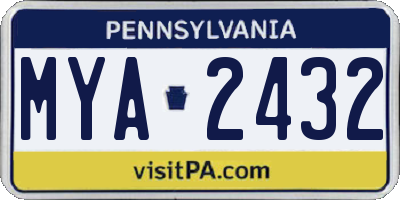 PA license plate MYA2432