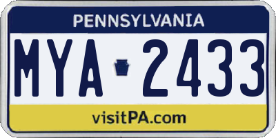 PA license plate MYA2433
