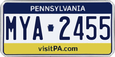 PA license plate MYA2455