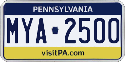 PA license plate MYA2500