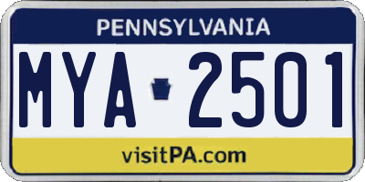 PA license plate MYA2501