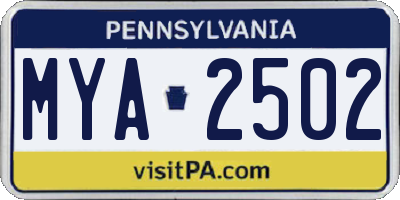 PA license plate MYA2502