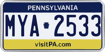 PA license plate MYA2533