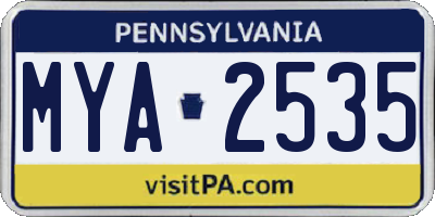 PA license plate MYA2535
