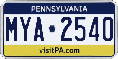 PA license plate MYA2540