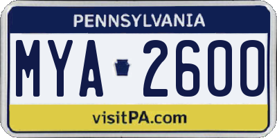PA license plate MYA2600