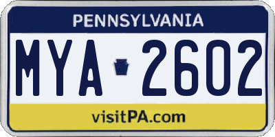 PA license plate MYA2602