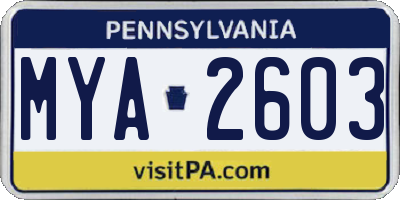 PA license plate MYA2603