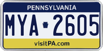 PA license plate MYA2605