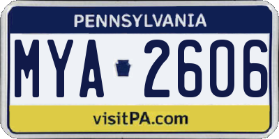 PA license plate MYA2606