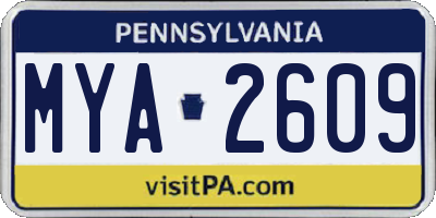 PA license plate MYA2609