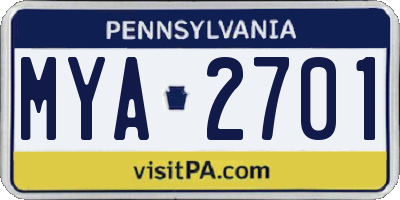 PA license plate MYA2701