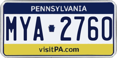 PA license plate MYA2760