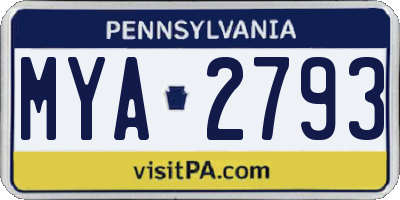 PA license plate MYA2793