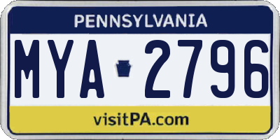 PA license plate MYA2796