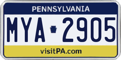 PA license plate MYA2905