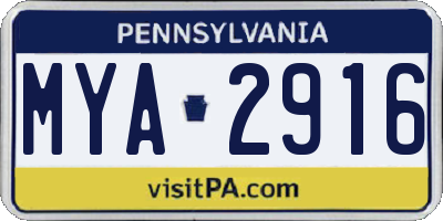 PA license plate MYA2916