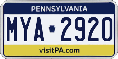 PA license plate MYA2920