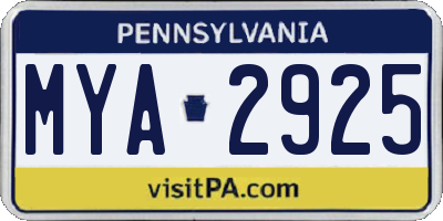 PA license plate MYA2925