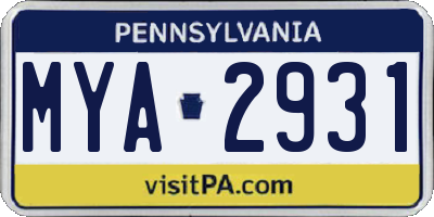 PA license plate MYA2931