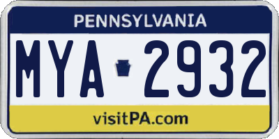 PA license plate MYA2932