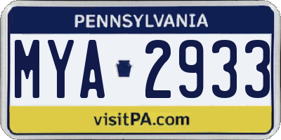 PA license plate MYA2933